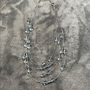 Charming Charlie Silver Layered Clear Bead Necklace